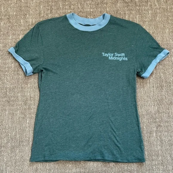 Taylor Swift Midnights Green Ringer T-Shirt Size M - Picture 1 of 6